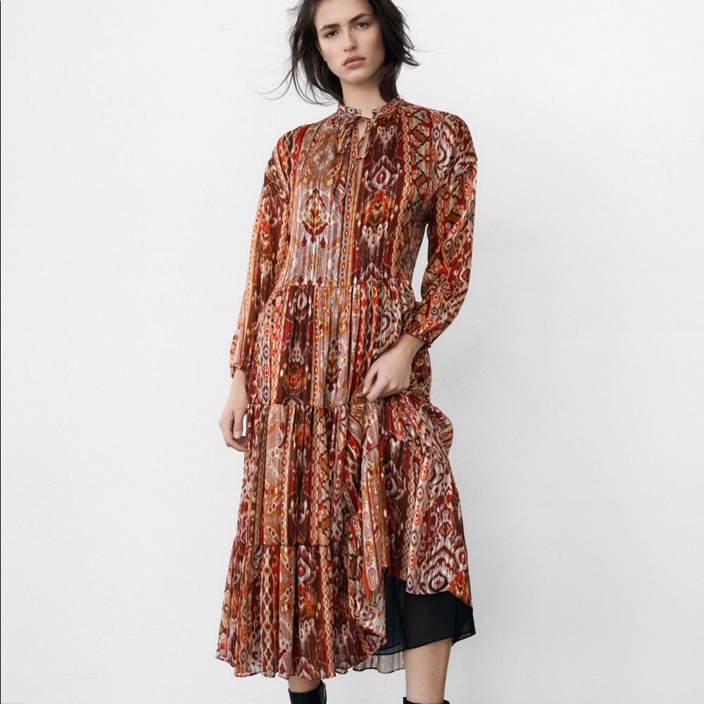 Zara Medium, Multicolor Geometric Print Dress. Go… - image 1